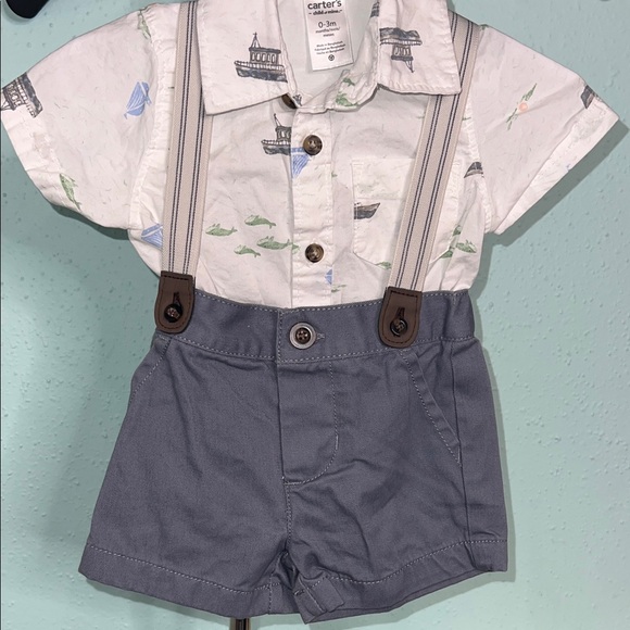 Carter's White and Gray Kids Matching Set with suspenders - Picture 3 of 6